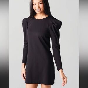 Bb Dakota black knit back zip  puff shoulder long sleeve sleeve S mini dress